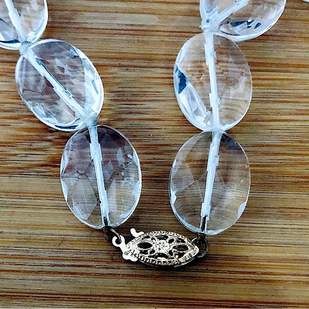 $123  14K and Faceted Quartz Crystal Gemstone Estate Necklace    Marked 14K FJS - Picture 5 of 9